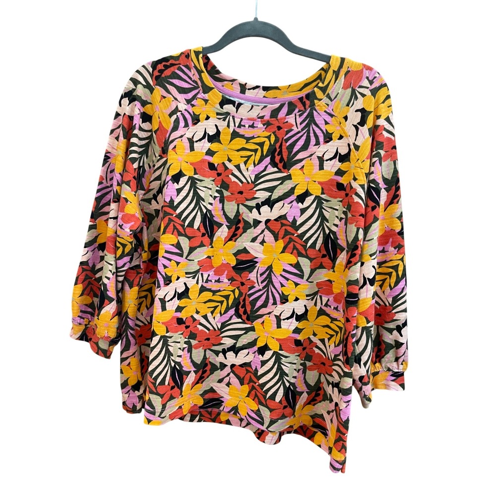 LOFT‎ woman's French Terry knit tropical Floral 3/4 sleeve Top XL